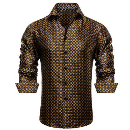 Golden Snow Christmas Black Novelty Dress Shirt shirt S   - Sophisticated Gentlemen