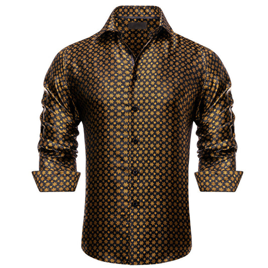 Golden Snow Christmas Black Novelty Dress Shirt shirt S   - Sophisticated Gentlemen
