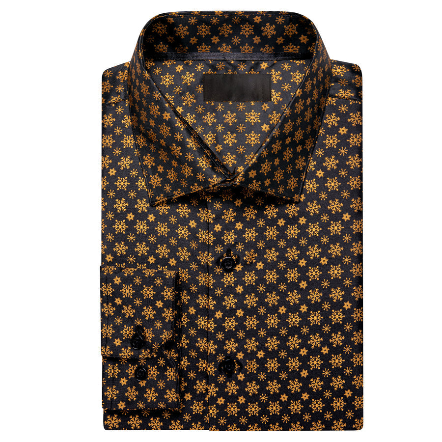 Golden Snow Christmas Black Novelty Dress Shirt shirt    - Sophisticated Gentlemen