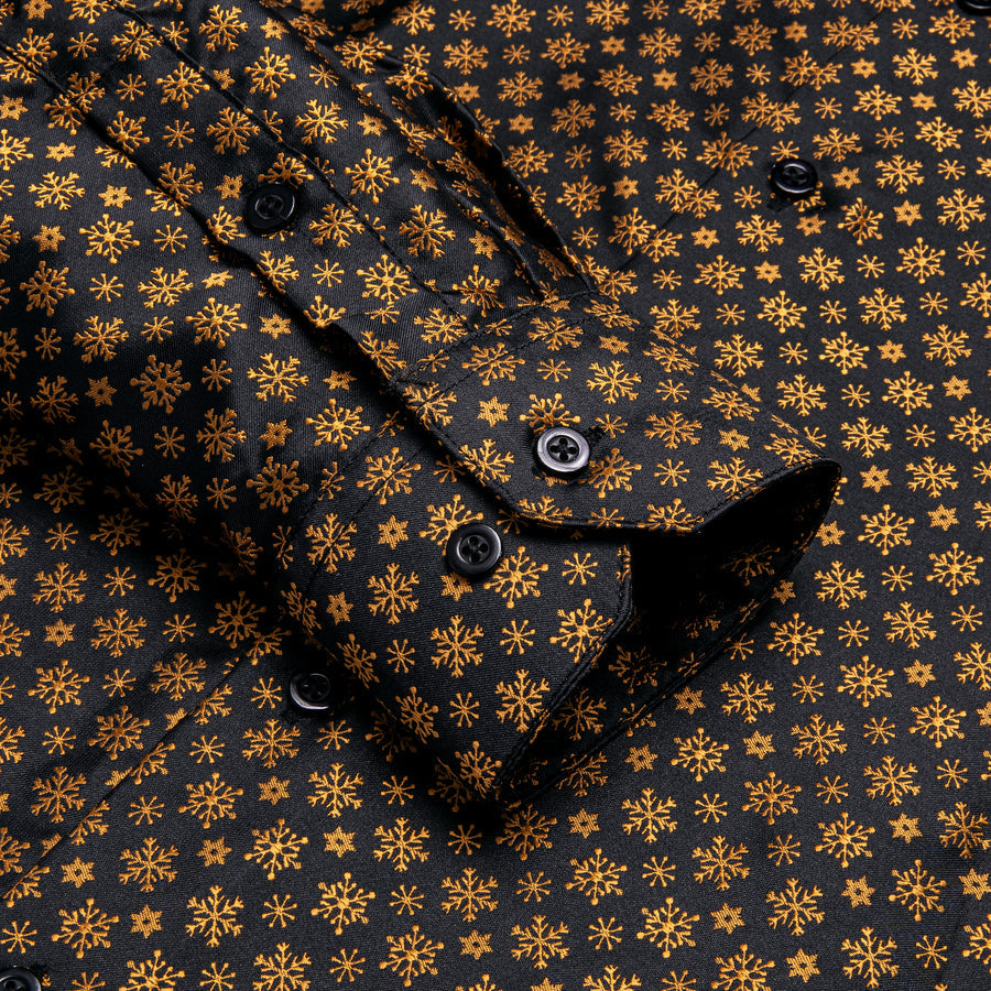 Golden Snow Christmas Black Novelty Dress Shirt shirt    - Sophisticated Gentlemen