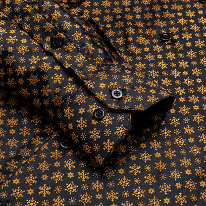 Golden Snow Christmas Black Novelty Dress Shirt shirt    - Sophisticated Gentlemen