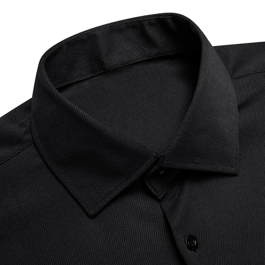 Black Solid Stretch Woven Dress Shirt shirt    - Sophisticated Gentlemen