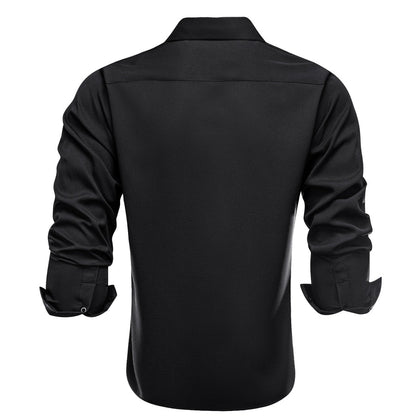 Black Solid Stretch Woven Dress Shirt shirt    - Sophisticated Gentlemen
