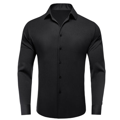 Black Solid Stretch Woven Dress Shirt shirt S   - Sophisticated Gentlemen