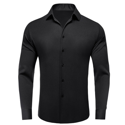 Black Solid Stretch Woven Dress Shirt shirt S   - Sophisticated Gentlemen