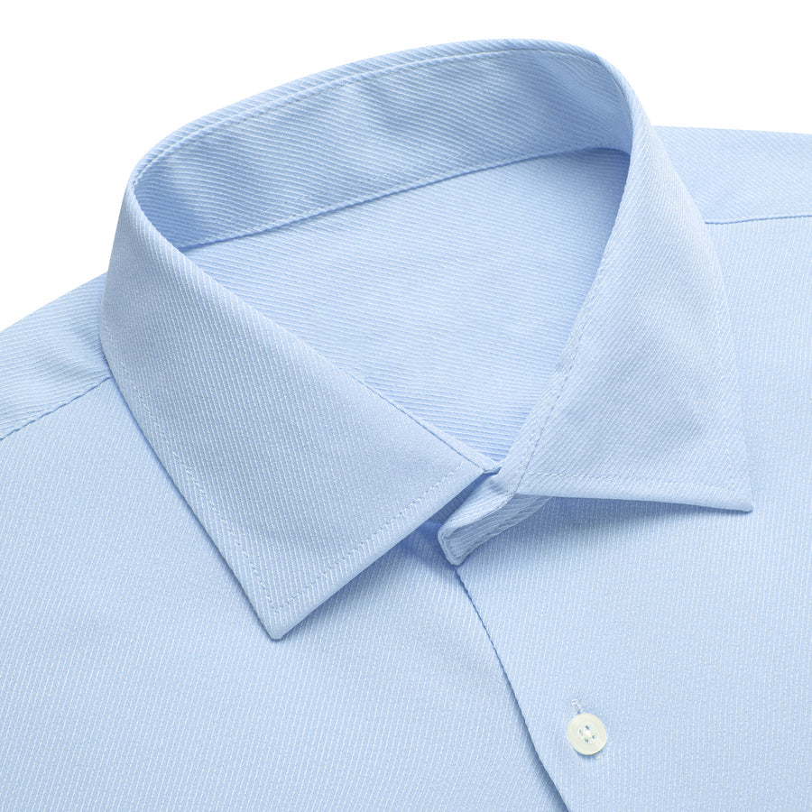White Blue Solid Stretch Woven Dress Shirt shirt    - Sophisticated Gentlemen