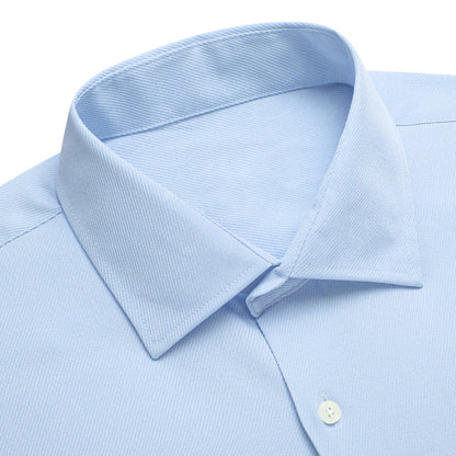 White Blue Solid Stretch Woven Dress Shirt shirt    - Sophisticated Gentlemen