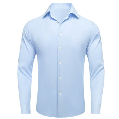 White Blue Solid Stretch Woven Dress Shirt shirt S   - Sophisticated Gentlemen