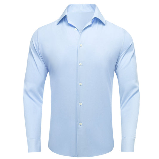 White Blue Solid Stretch Woven Dress Shirt shirt S   - Sophisticated Gentlemen