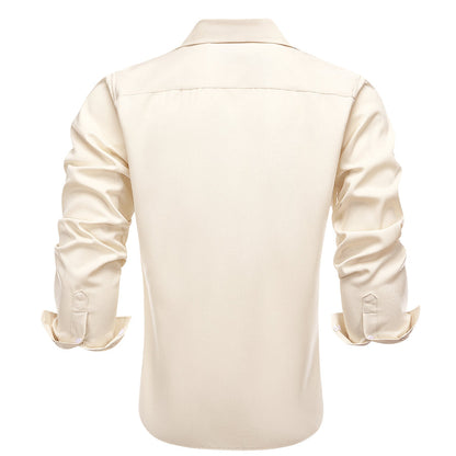 Ivory Solid Stretch Woven Dress Shirt shirt    - Sophisticated Gentlemen