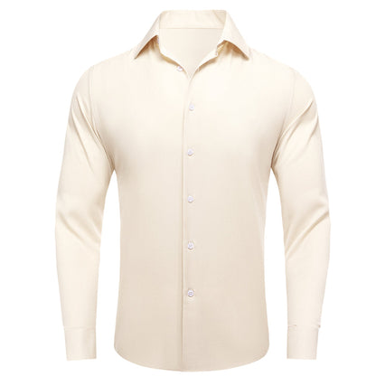 Ivory Solid Stretch Woven Dress Shirt shirt S   - Sophisticated Gentlemen