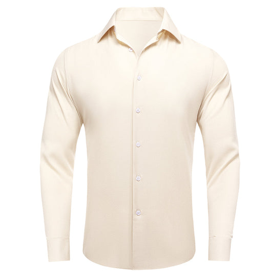 Ivory Solid Stretch Woven Dress Shirt shirt S   - Sophisticated Gentlemen