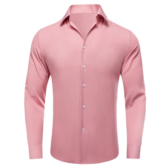 Pink Solid Stretch Woven Dress Shirt shirt S   - Sophisticated Gentlemen