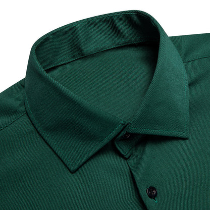 Dark Green Solid Stretch Woven Dress Shirt shirt    - Sophisticated Gentlemen