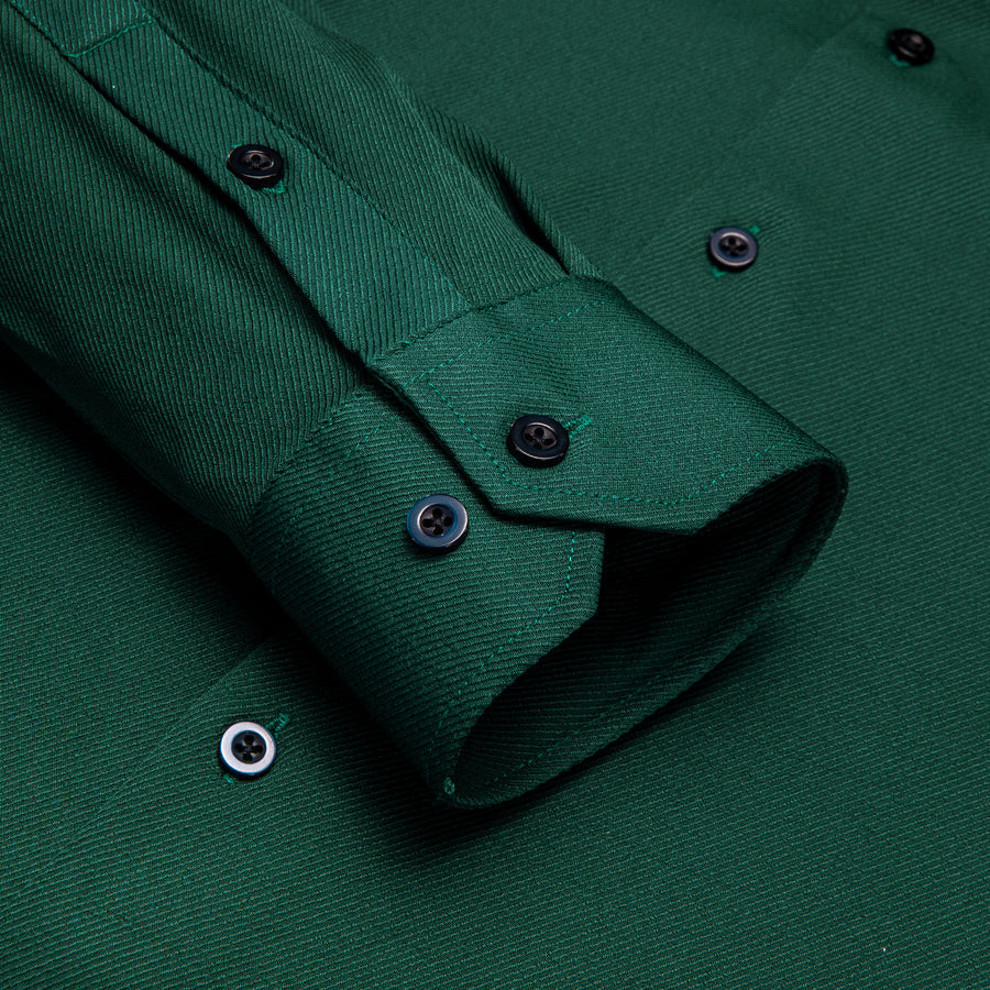 Dark Green Solid Stretch Woven Dress Shirt shirt    - Sophisticated Gentlemen