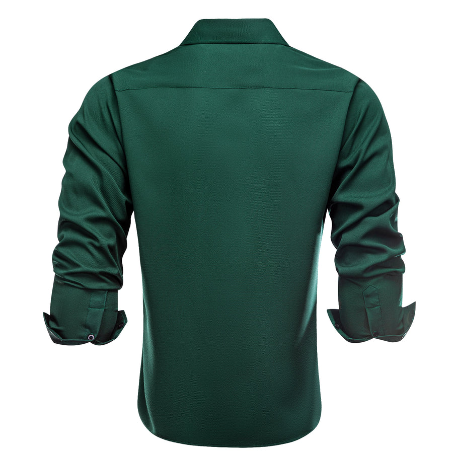 Dark Green Solid Stretch Woven Dress Shirt shirt    - Sophisticated Gentlemen