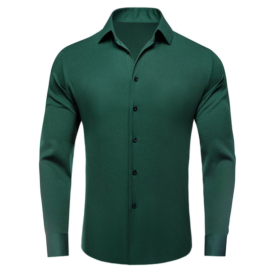 Dark Green Solid Stretch Woven Dress Shirt shirt S   - Sophisticated Gentlemen
