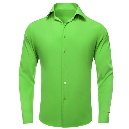 Green Solid Silk Dress Shirt shirt S   - Sophisticated Gentlemen