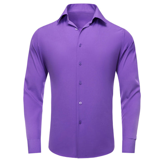 Purple Solid Silk Dress Shirt shirt S   - Sophisticated Gentlemen