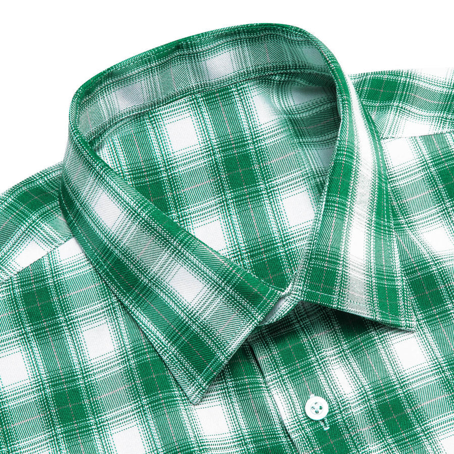 Green White Plaid Men's Silk Dress Shirt shirt    - Sophisticated Gentlemen