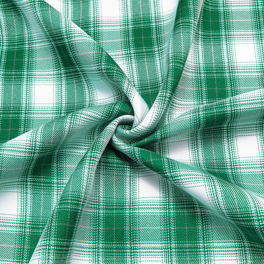 Green White Plaid Men's Silk Dress Shirt shirt    - Sophisticated Gentlemen