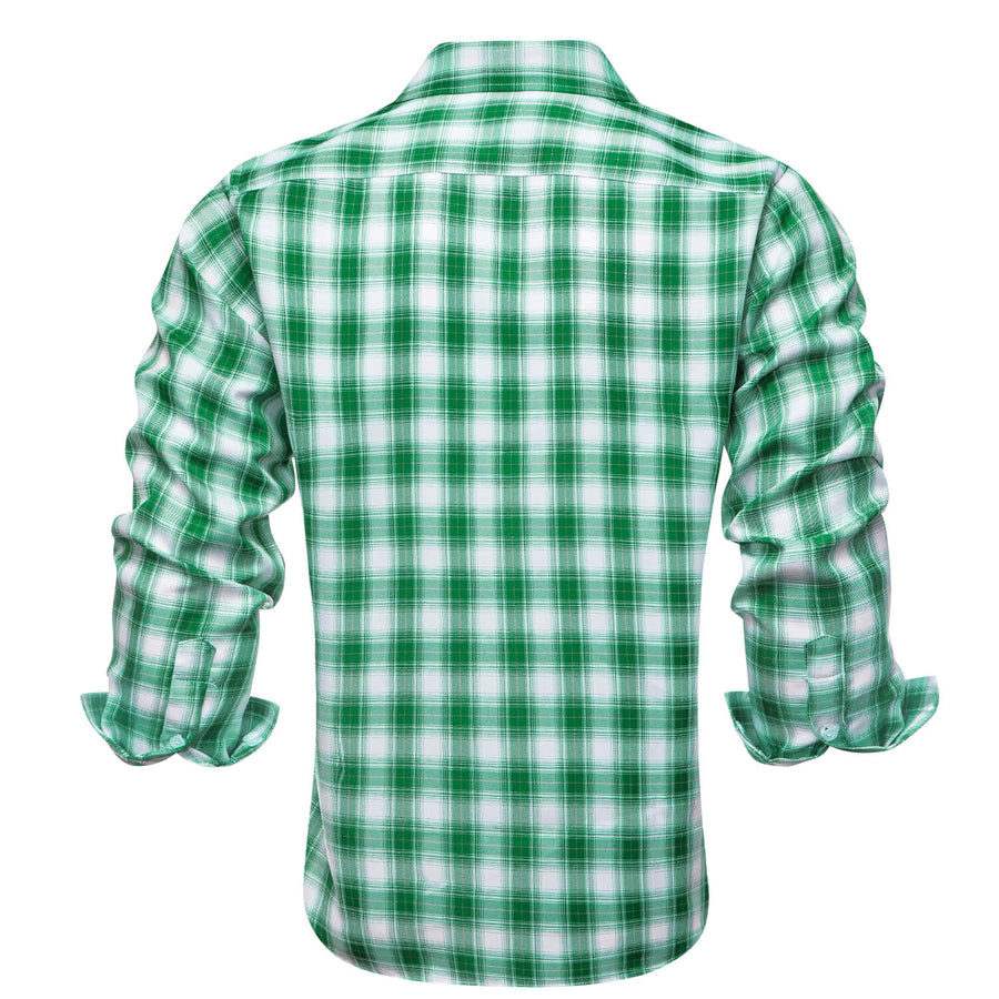 Green White Plaid Men's Silk Dress Shirt shirt    - Sophisticated Gentlemen