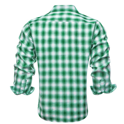 Green White Plaid Men's Silk Dress Shirt shirt    - Sophisticated Gentlemen