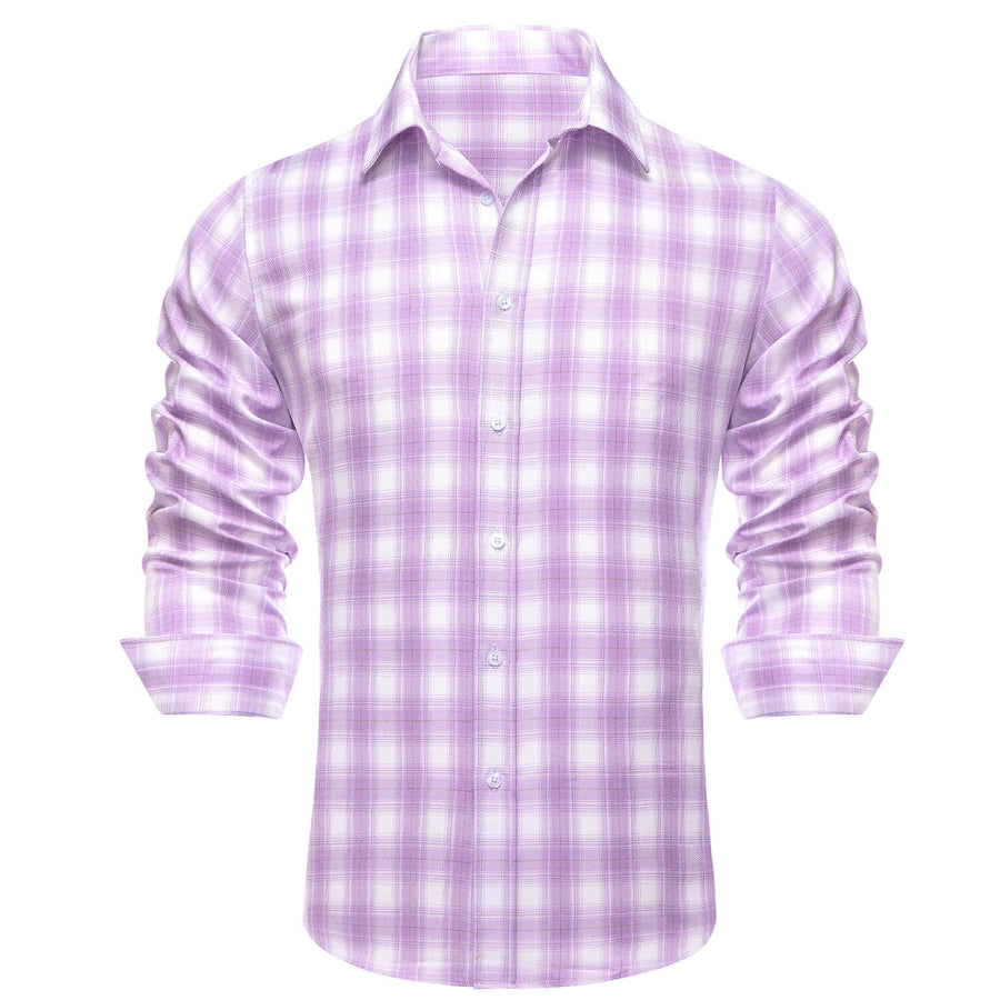 Purple White Plaid Men's Silk Dress Shirt shirt    - Sophisticated Gentlemen