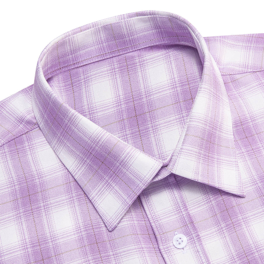 Purple White Plaid Men's Silk Dress Shirt shirt    - Sophisticated Gentlemen