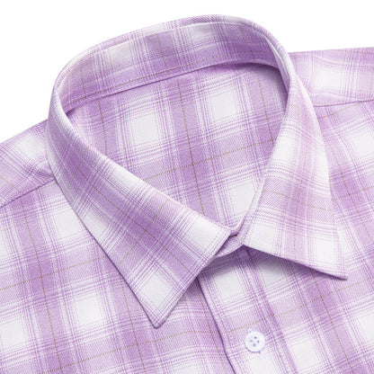 Purple White Plaid Men's Silk Dress Shirt shirt    - Sophisticated Gentlemen