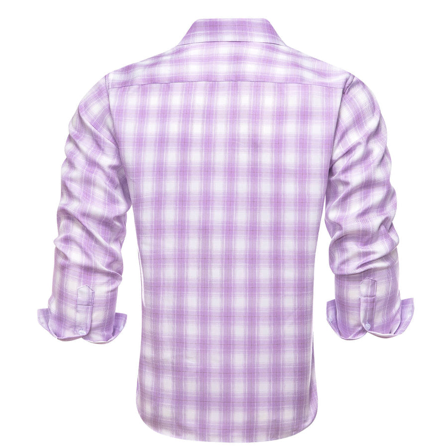 Purple White Plaid Men's Silk Dress Shirt shirt    - Sophisticated Gentlemen