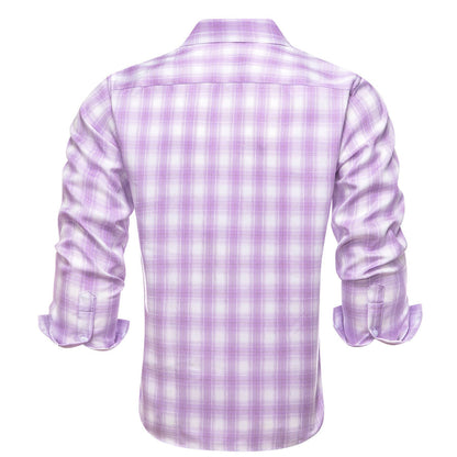 Purple White Plaid Men's Silk Dress Shirt shirt    - Sophisticated Gentlemen