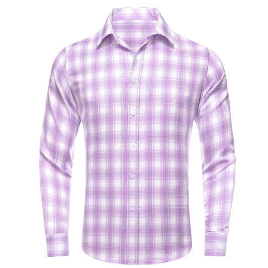 Purple White Plaid Men's Silk Dress Shirt shirt S   - Sophisticated Gentlemen