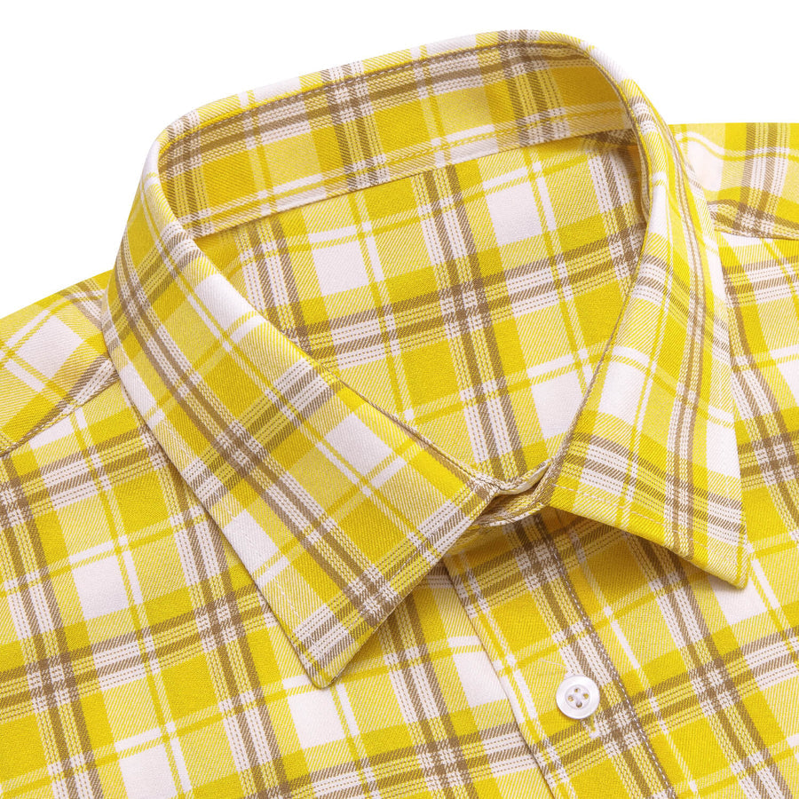 Yellow White Plaid Men's Silk Dress Shirt shirt    - Sophisticated Gentlemen