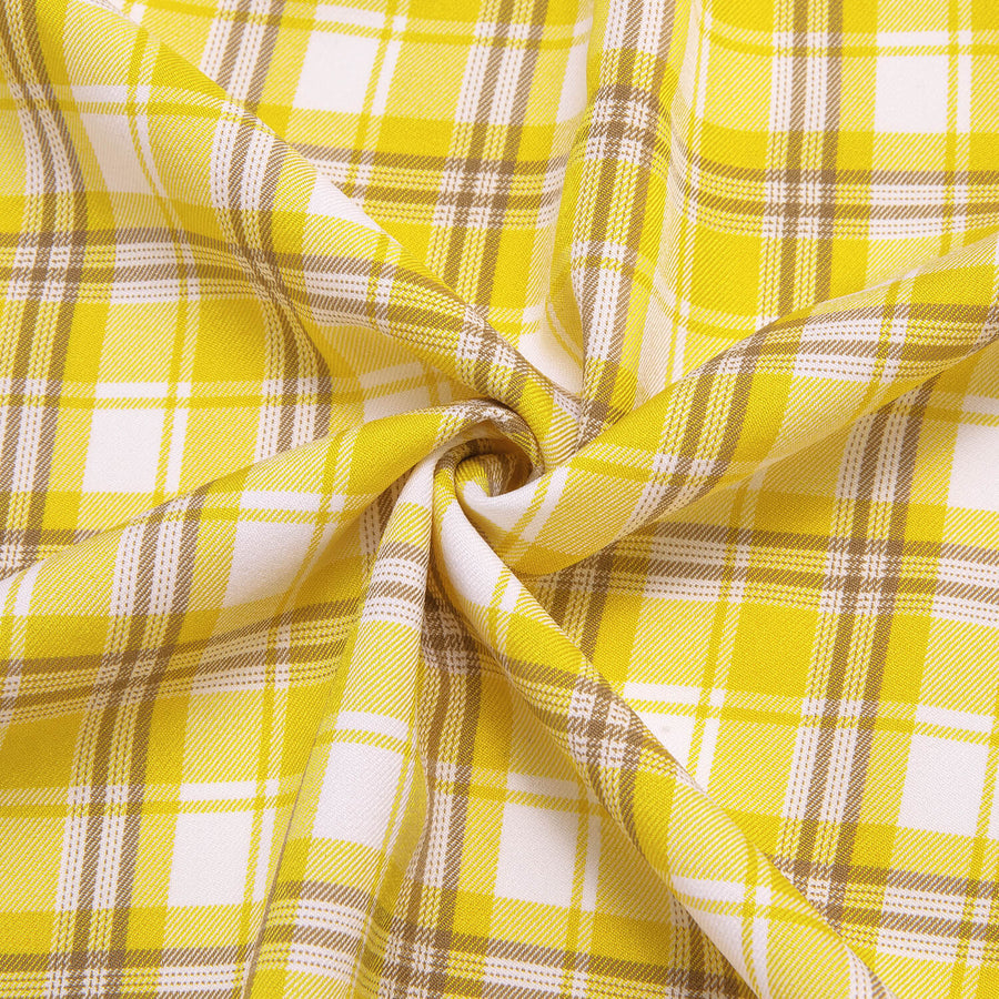 Yellow White Plaid Men's Silk Dress Shirt shirt    - Sophisticated Gentlemen