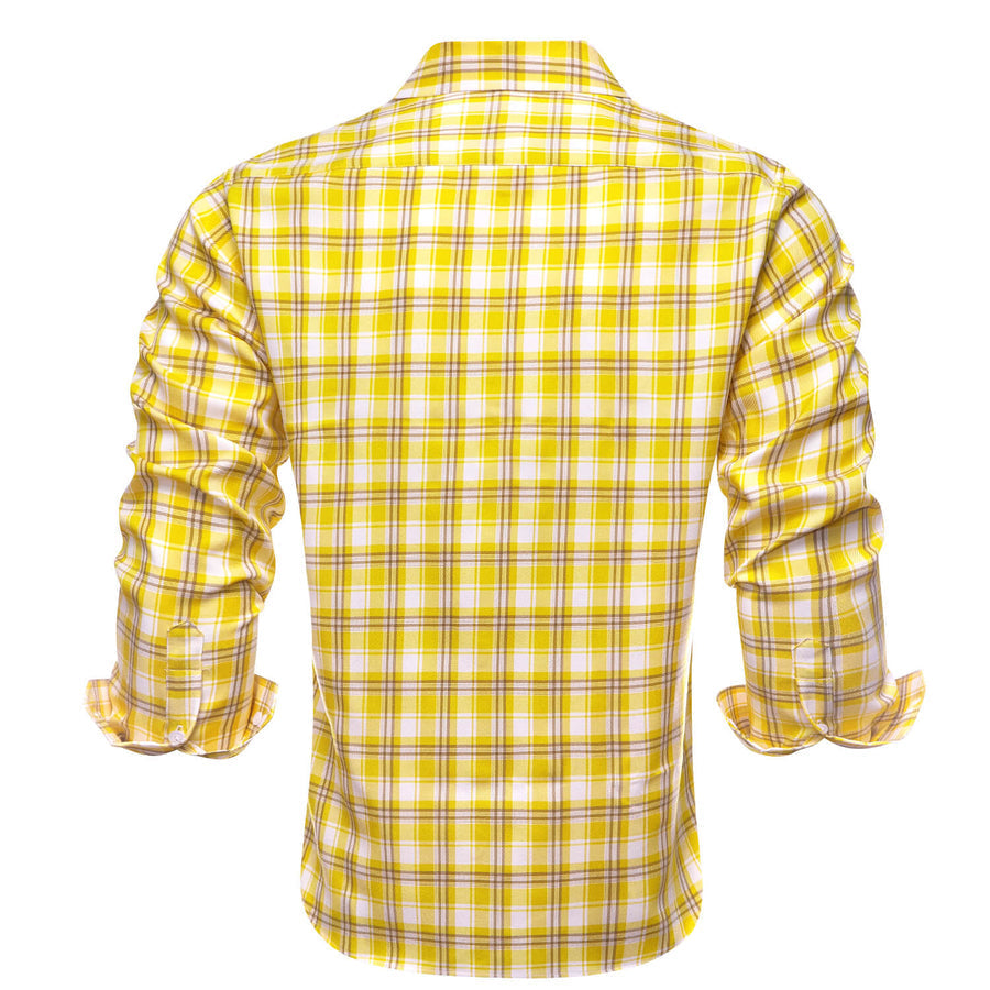 Yellow White Plaid Men's Silk Dress Shirt shirt    - Sophisticated Gentlemen
