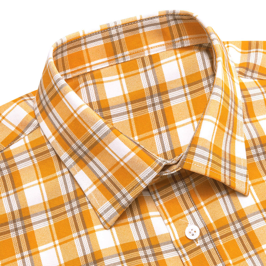 Orange White Plaid Men's Silk Dress Shirt shirt    - Sophisticated Gentlemen