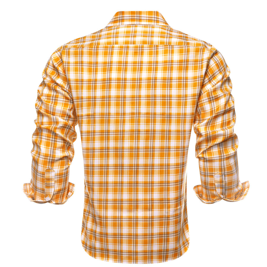 Orange White Plaid Men's Silk Dress Shirt shirt    - Sophisticated Gentlemen
