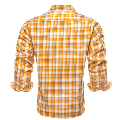 Orange White Plaid Men's Silk Dress Shirt shirt    - Sophisticated Gentlemen