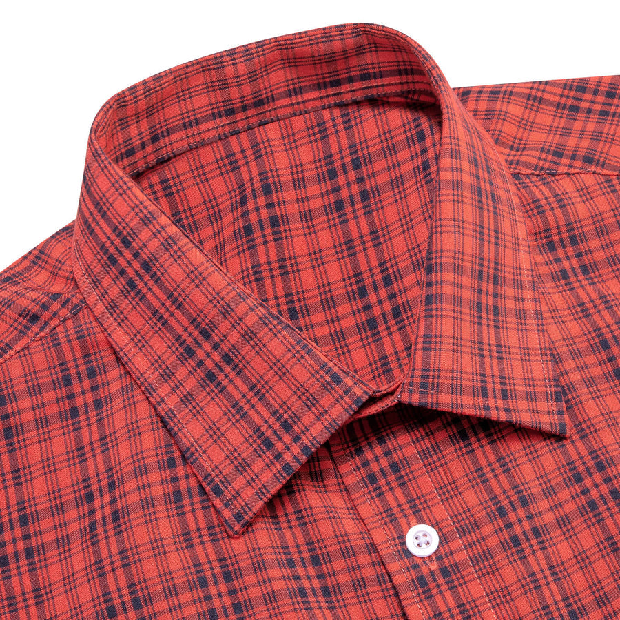Red Black Brown Woven Plaid Men's Silk Dress Shirt shirt    - Sophisticated Gentlemen