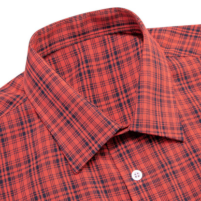 Red Black Brown Woven Plaid Men's Silk Dress Shirt shirt    - Sophisticated Gentlemen