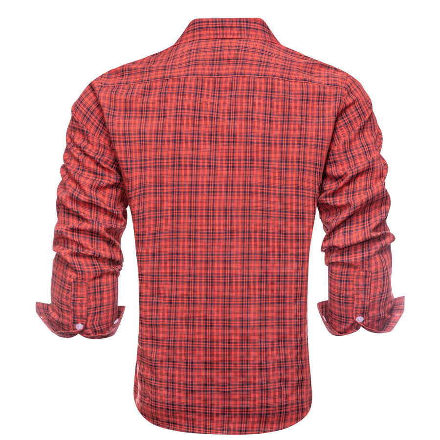 Red Black Brown Woven Plaid Men's Silk Dress Shirt shirt    - Sophisticated Gentlemen