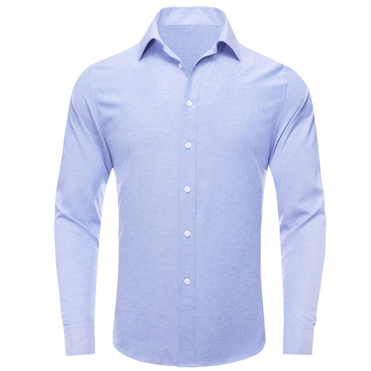 Steel Blue Solid Men's Silk Dress Shirt shirt S   - Sophisticated Gentlemen