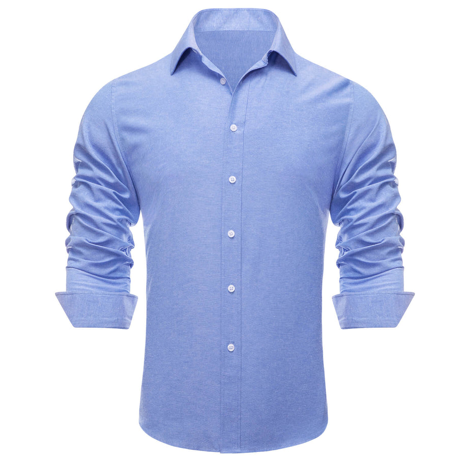 Blue Solid Men's Silk Dress Shirt shirt    - Sophisticated Gentlemen