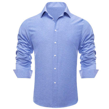Blue Solid Men's Silk Dress Shirt shirt    - Sophisticated Gentlemen