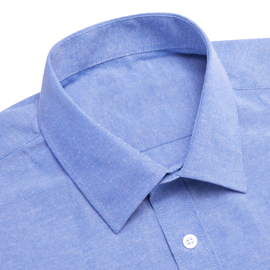 Blue Solid Men's Silk Dress Shirt shirt    - Sophisticated Gentlemen