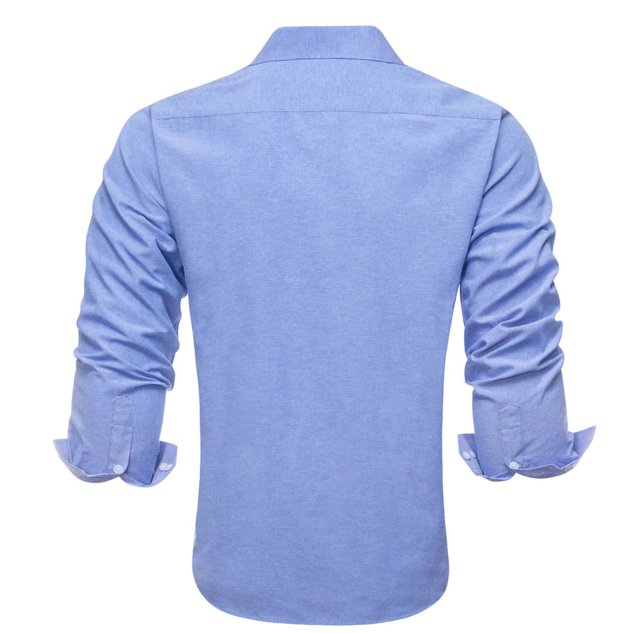 Blue Solid Men's Silk Dress Shirt shirt    - Sophisticated Gentlemen