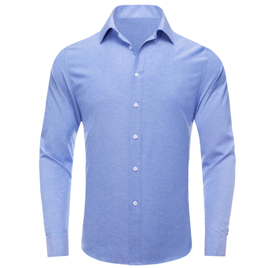 Blue Solid Men's Silk Dress Shirt shirt S   - Sophisticated Gentlemen