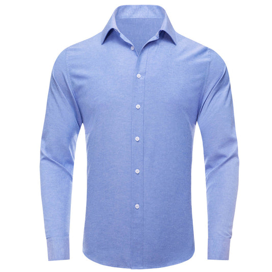 Blue Solid Men's Silk Dress Shirt shirt S   - Sophisticated Gentlemen