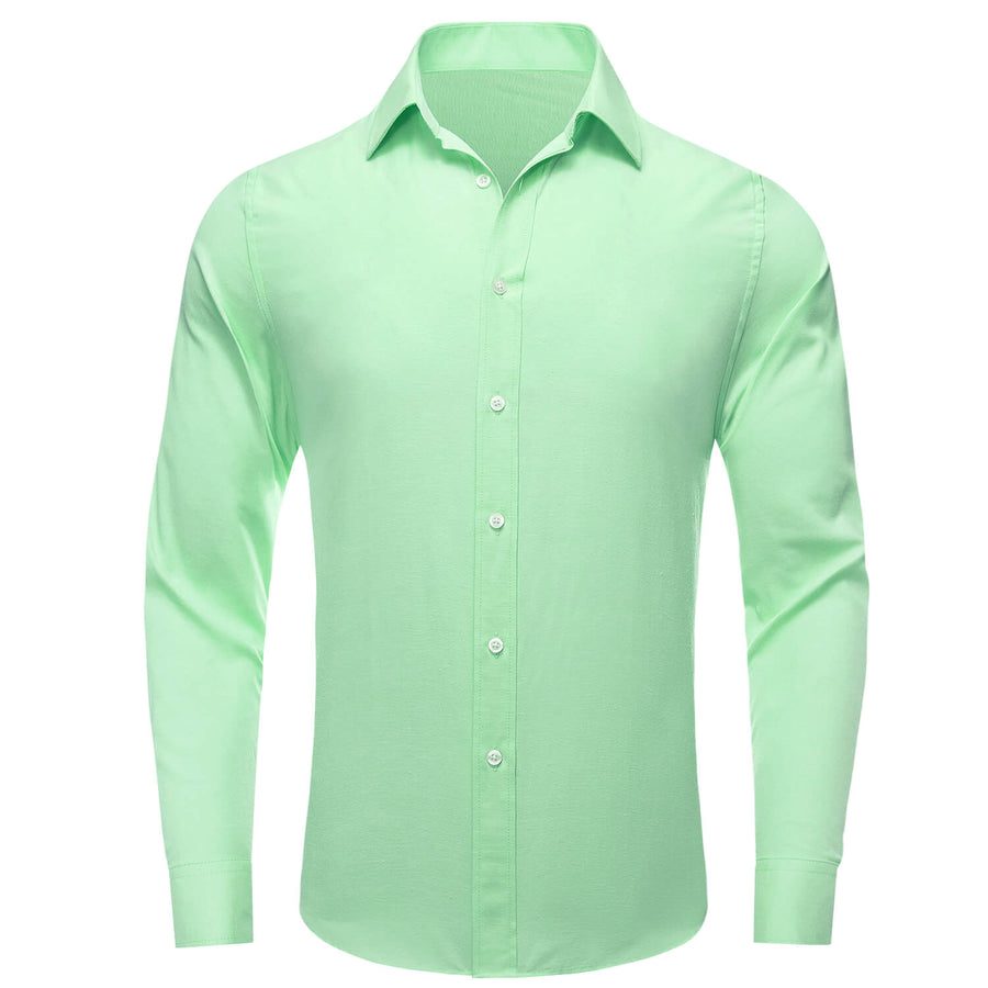 Pale Green Solid Men's Silk Dress Shirt shirt S   - Sophisticated Gentlemen